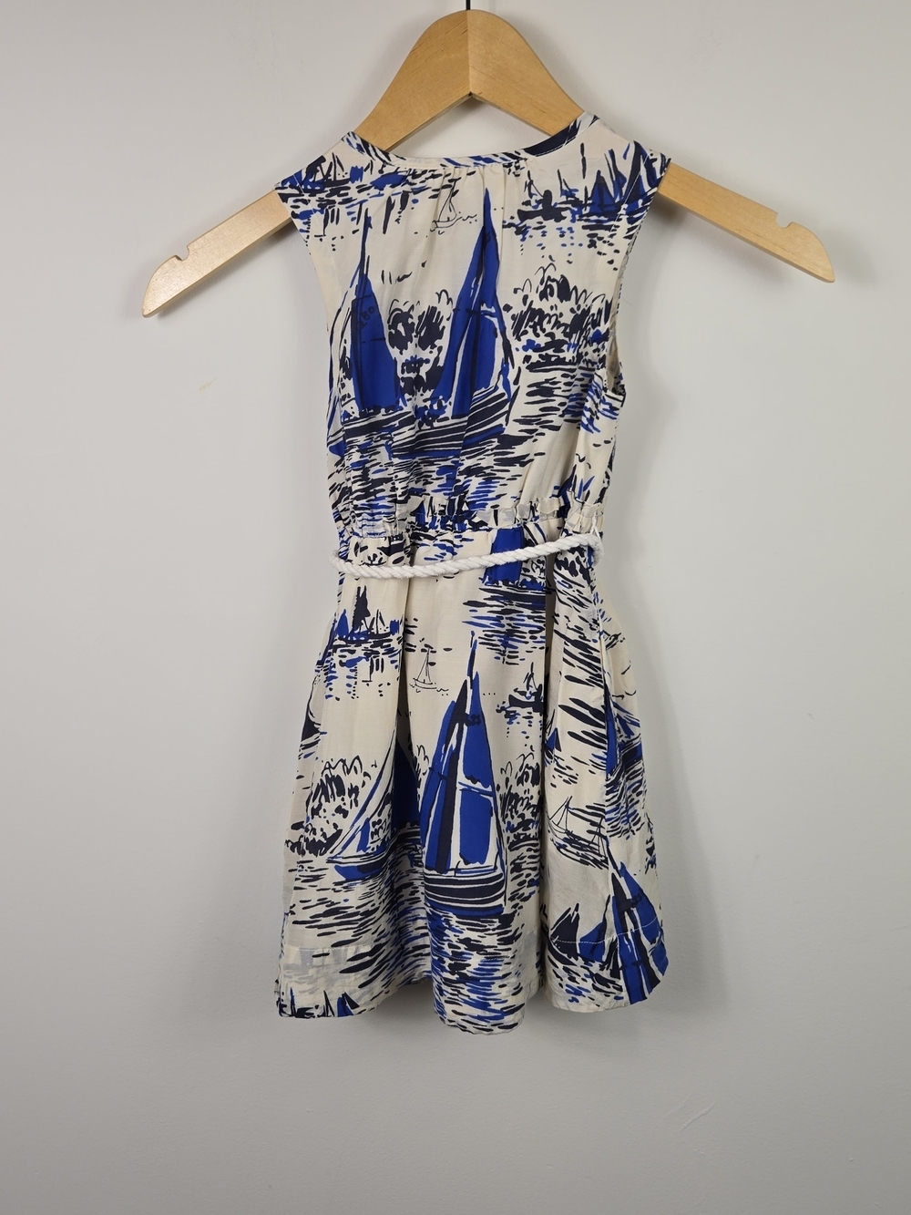 J.Crew Crewcuts Girls 4 Blue Sailboat Print Silk Cotton Belted Dress Nautical - Picture 5 of 6